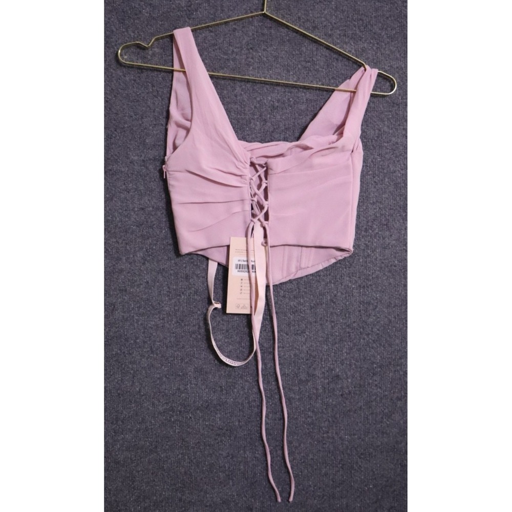 Oh Polly Cropped Corset Top Tank Women 6 Asymmetric Drape‎ Blush Pink NWT NEW - Picture 3 of 7